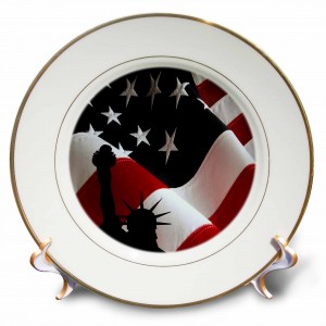 3dRose Statue of Liberty with Flag, Porcelain Plate, 8-inch   555480412